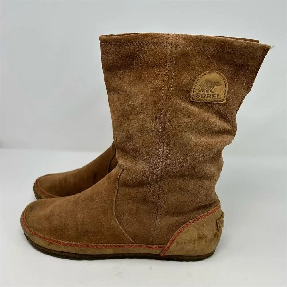 Sorel Women's Yaquina Tall Brown Suede Mid-Calf Pull On Boots Size 10.5